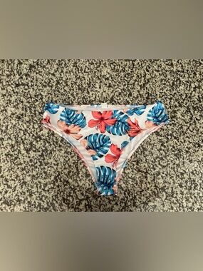 Floral Tropical Bikini Bottoms - Blue & Coral Flowers